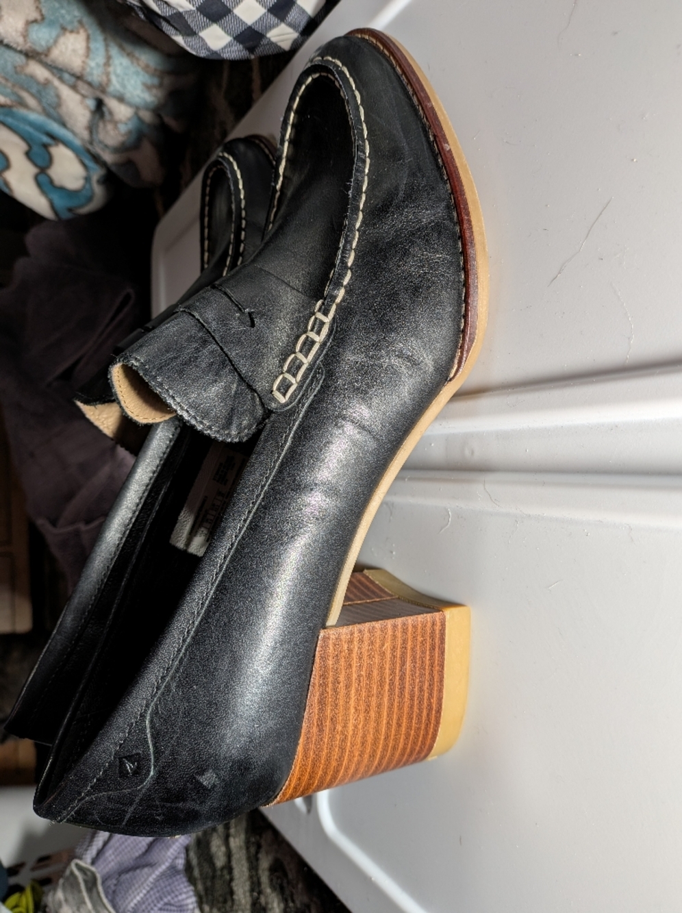 Size 12 Women's Sperry Top Sider Seaport Penny Heel In Black Leather - Picture 5 of 9